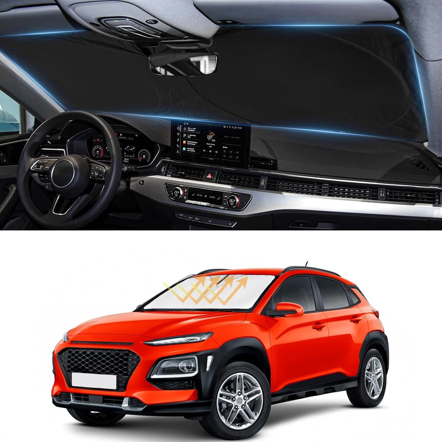 for Kona 2025 Windshield Sun Shades Sunshade Window for Hyundai Kona 2017-2024 Windshield Cover for Palisade Sonata G80/90 Azera XG350 Accessories Sun Visor Protector 210T Reflective Sun Shield