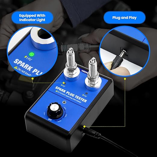 Spark Plug Tester, Dual Holes Automotive Engine Ignition Coil Tester 0 to 6000RPM Adjustable Working Frequency Car Motorcycle Spark Tester Tool for 12V Gasoline Vehicles Spark Plug Socket