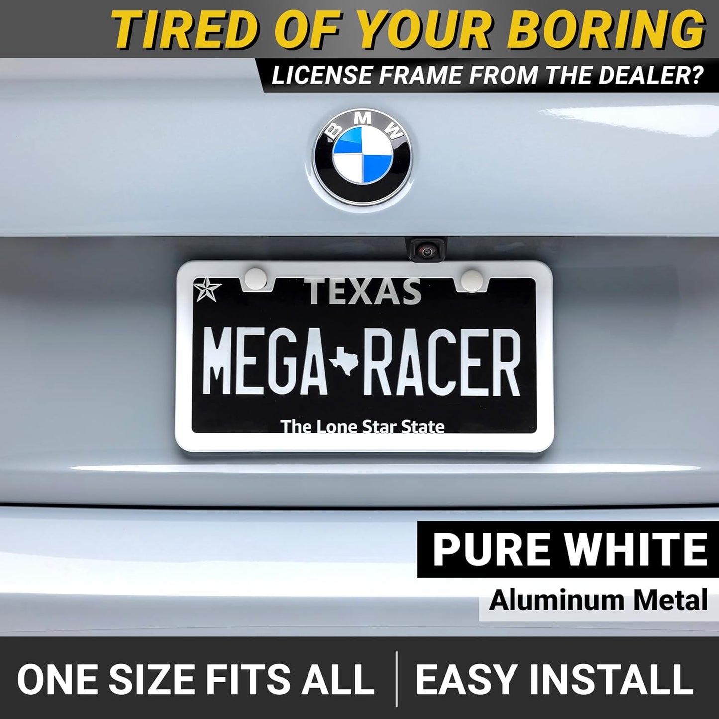 Premium Slim Sleek White License Plate Frame – 1 Pack, Rust-Free & Rattle-Free Stainless Steel, Street Legal, Universal with Screw Covers, Thin Edged Metal Front or Rear Car Tag Holder for Men & Women