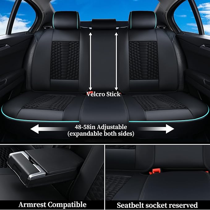Coverado Car Seat Covers Full Set, 5 Seats Universal Seat Covers for Cars, Breathable Fabric Faux Leather Auto Seat Cushions, Front and Rear Seat Protectors Fit for Most Sedans SUV Truck, Black&Blue