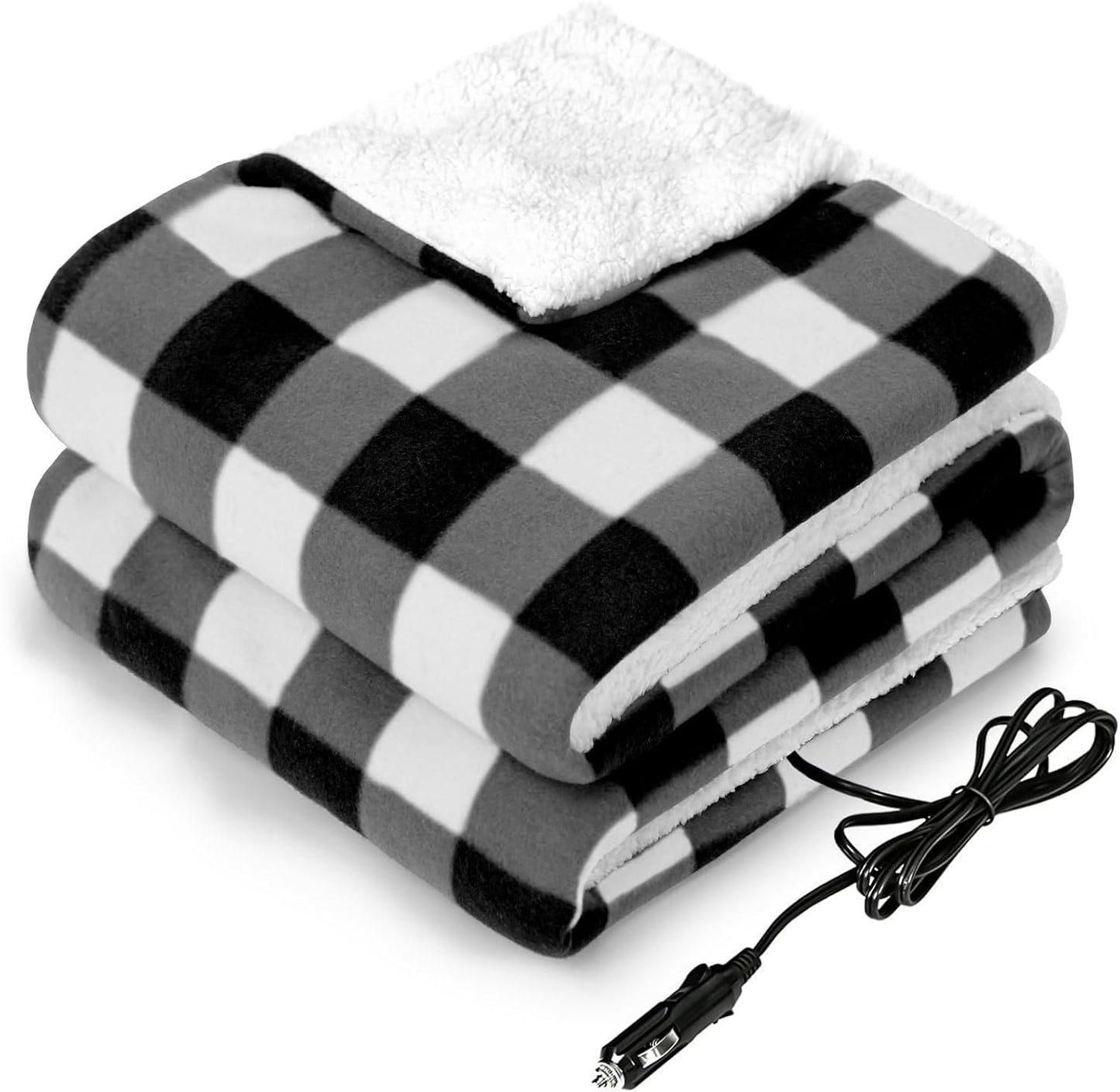 Sealy 12-Volt Heated Car Blanket, Portable Electric Blanket with 3 Heating Levels & 4 Hours Auto Off for Car, Truck, SUV, RV or Camping, Machine Washable, 59" X 43", Plaid