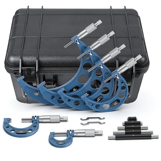 HDLNKAK 0-6 inch Outer Diameter Micrometer Set, 6-Piece high-Precision Micrometer Tool Set, Equipped with 0.0001 inch Scale and Tungsten Carbide tip, Comes with a Sturdy Portable Carrying case.