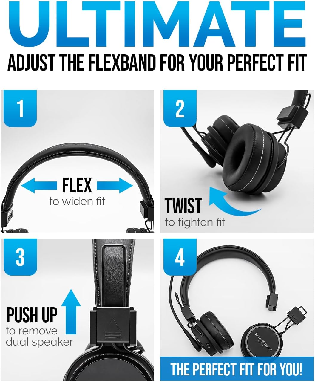 Blue Tiger Premium Elite Ultimate Single and Dual Ear 2-in-1 Bluetooth Headset – Professional Noise Cancellation Head Set with Microphone – USB-C Fast Charge & Long Battery Life