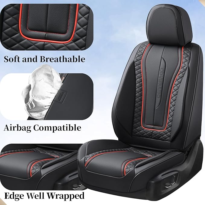 Coverado Car Seat Covers, 2 Packs Front Seat Cover, Faux Leather Waterproof Seat Covers, Driver Seat Covers, Car Seat Protectors, Automotive Seat Covers Accessories Universal Fit Most Vehicles Black