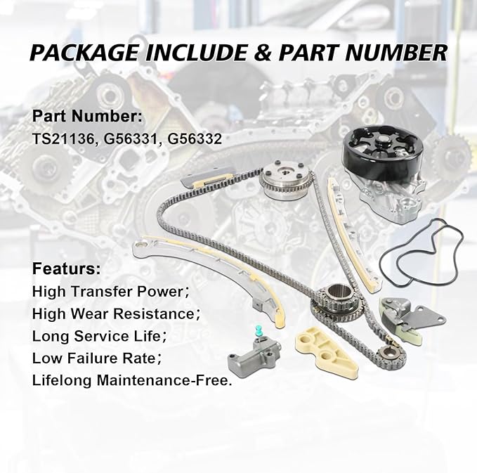 Engine Timing Chain Kit and Water Pump TS21136 G56331 G56332 Fits for 2006-2011 Civic SI 2.0L L4 DOHC "K20Z3" Aftermarket Part
