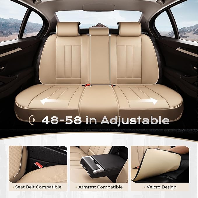 Coverado Car Seat Cover, Cover for Cars Full Seat, Premium Leather, Universal Fit Waterproof Seat Protectors, Car Seat Cushion Non-Slip for Most Cars-Beige