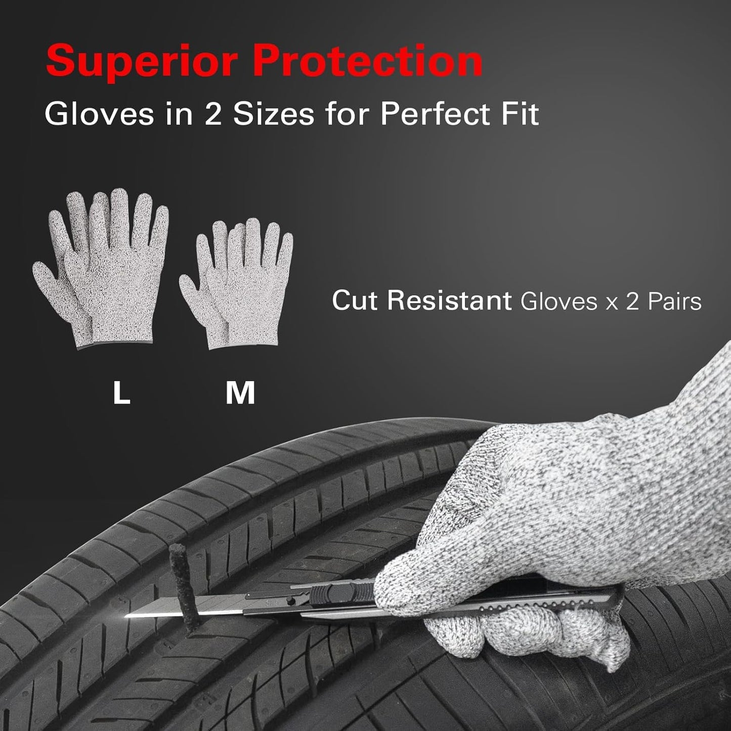 CKAuto Tire Plug Repair Kit, Heavy Duty Car Emergency Tool Kit for Flat Tire Puncture Repair, 80 Pcs Value Pack, Tire Patch Kit fit for Autos, Cars, Motorcycles, Trucks, RVs, etc.