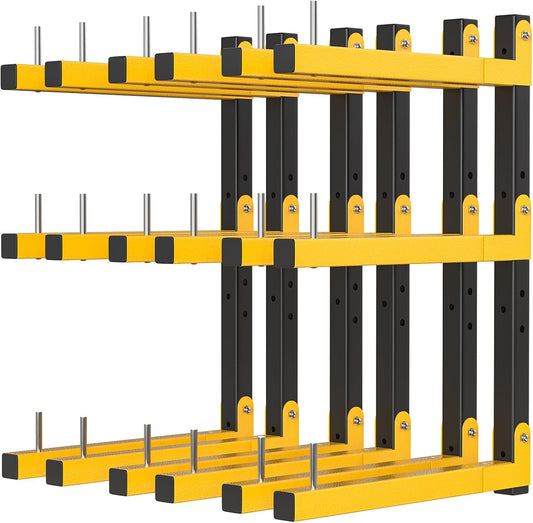 Lumber Rack Wall Mount Storage Racks Folding Wood Organizer Heavy Duty Shelf Brackets With 9-Level 1080 Lbs Capacity Yellow Metal Utility Racks Garage Wall Shelving for Indoor and Outdoor Use (6 Pack)