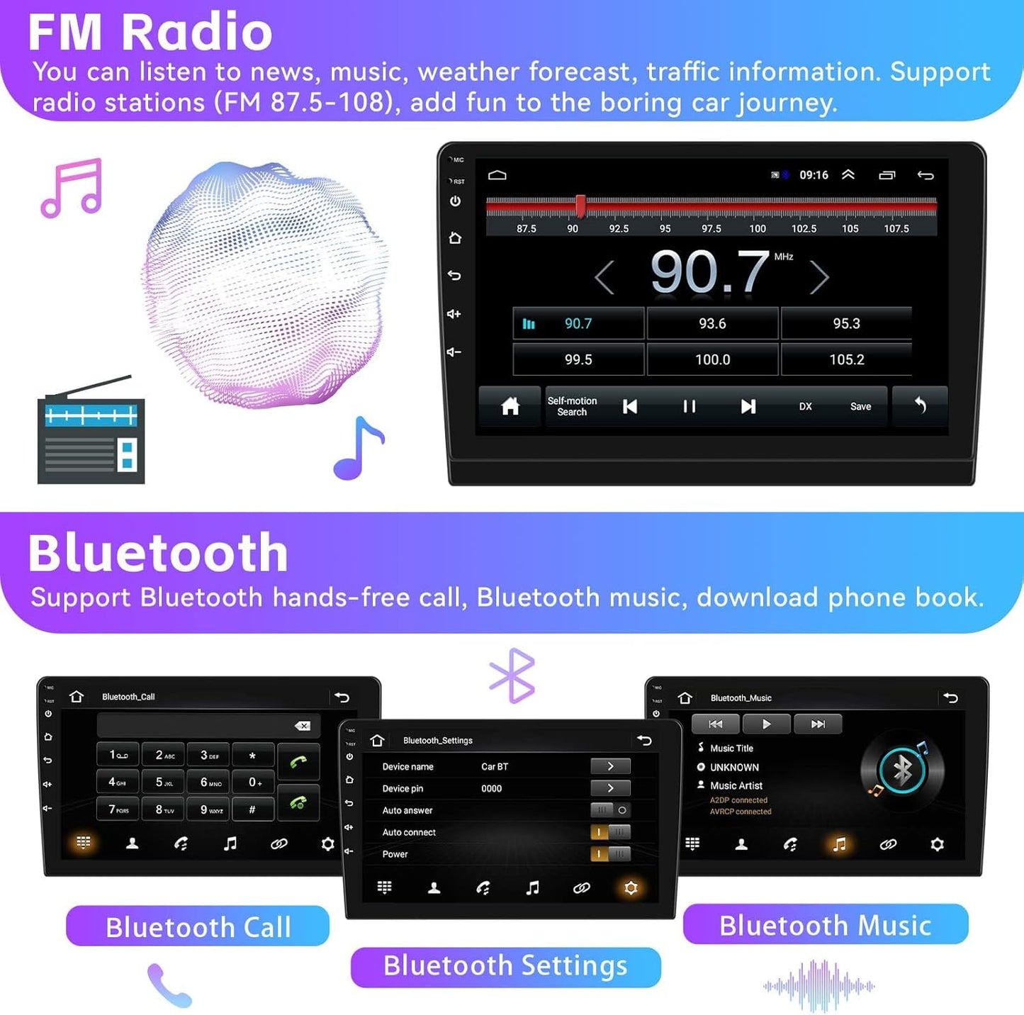 2+64G Android Car Stereo for Hyundai Tucson IX35 2010-2015 with Apple Carplay Android Auto Mirror Link 10.1 inch Touch Screen FM RDS HiFi Bluetooth WiFi GPS+Camera&MIC