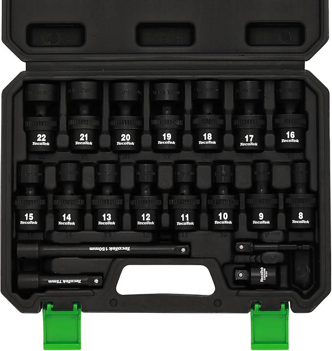 19 PCS 3/8" Drive Shallow Universal Impact Socket Set, Swivel Socket Set, 8-22mm, Metric Socket Set with Flexible Wobble, Cr-Mo Steel, Includes Extension Bars and Adapter