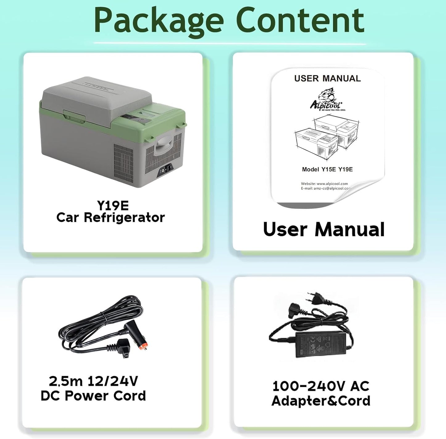 Alpicool Y19E Portable Fridge 12 Volt Car Refrigerator 21Quart Freezer for Fishing, Camping, RV, Truck, Boat-12/24V DC