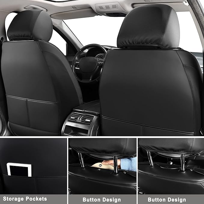 Huidasource Car Seat Covers, Waterproof Leather Vehicle Cushion Covers, Universal Fit for Most Car Sedan SUV Pickup Truck, Fit for Jeep Acura Honda Civic Nissan Mazda Dodge Buick (Full Set/Black)