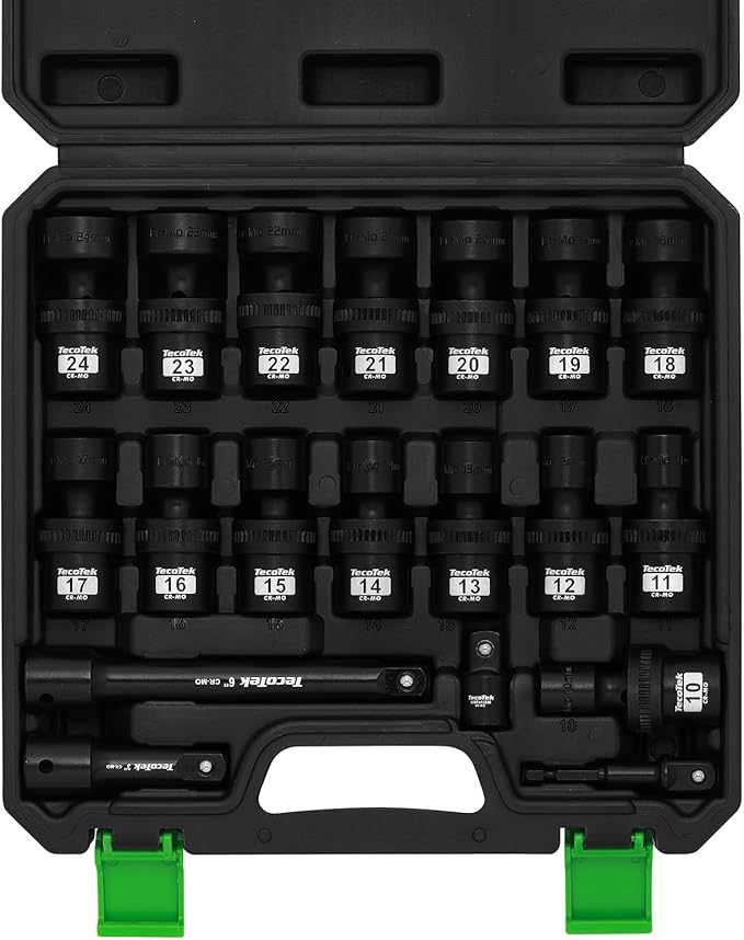 19 PCS 1/2" Drive Shallow Universal Impact Socket Set, Swivel Socket Set, Metric Socket Set with Flexible Wobble, 10-24mm, Cr-Mo Steel, Includes Extension Bars and Adapter