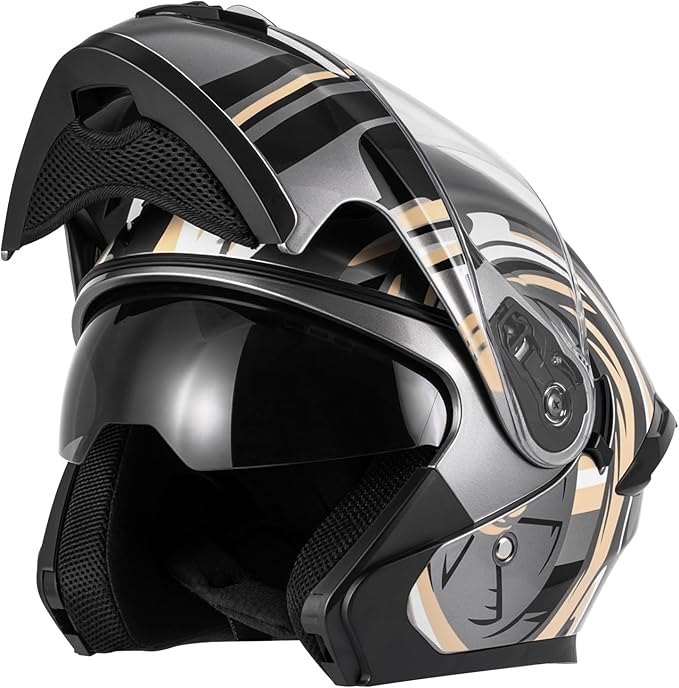 Spark Adult Flip-Up Motorcycle Helmets - DOT Certified Full Face Helmet with Dual Visor & Quick-Release Buckle, Lightweight ABS for Commuting and Touring