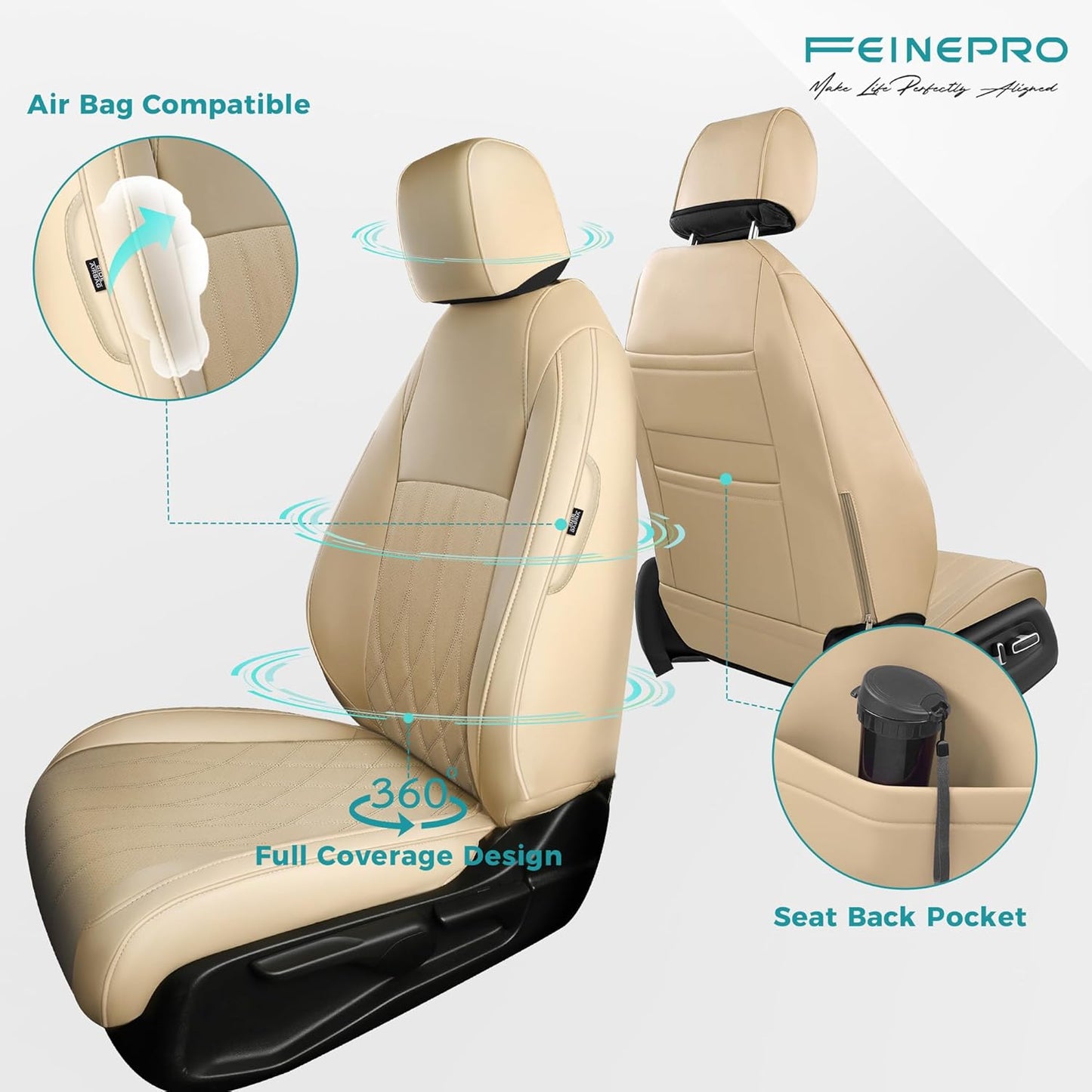 Seat Covers for Honda Civic Hatchback EX, Sport Touring, EXL 2016 2017 2018 2019 2020 2021, Faux Leather Car Seats Cover Full Set(Rear Row 40/60 Split & Folding Backrest)-Beige