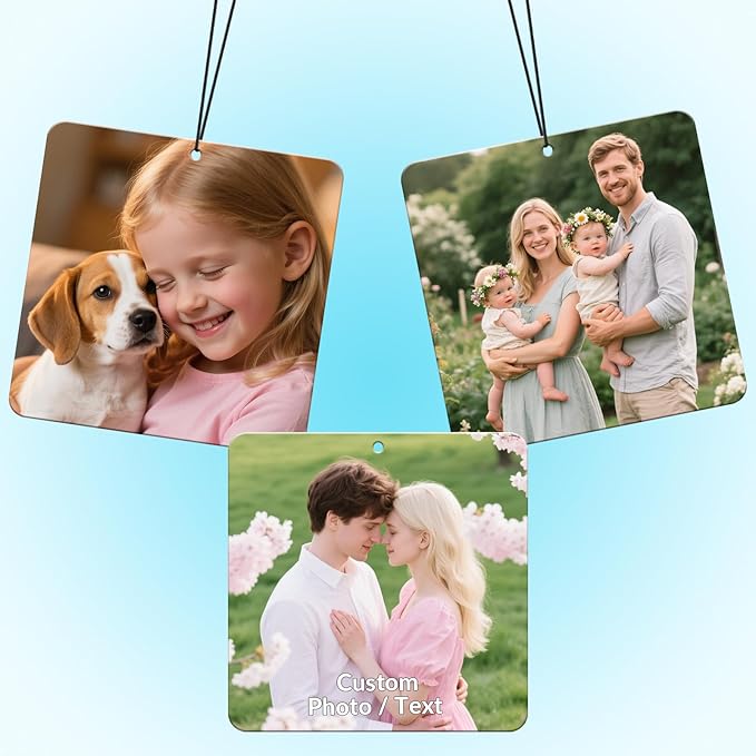Custom Air Fresheners with Picture - Personalized Double Sided Photo Air Freshener, Customized Air Freshener for Car Wardrobe Bathroom Hanging Ornaments (A3-Square)