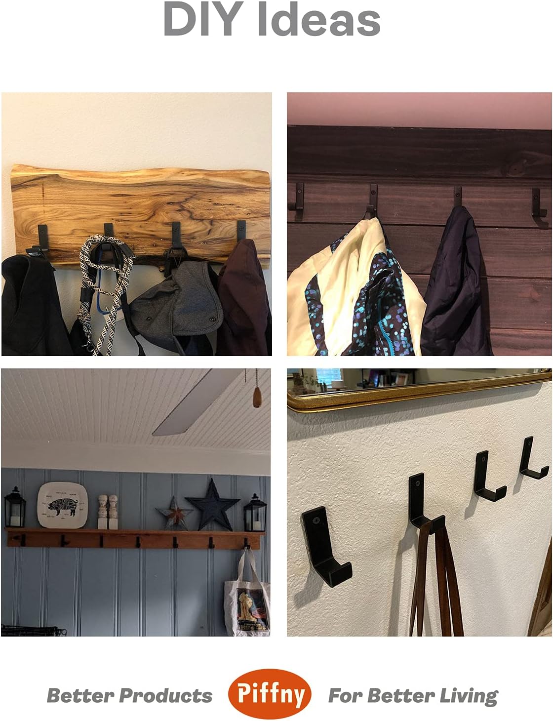 Robe & Towel Hook, 6 Pack Heavy Duty Stainless Steel Outdoor Wall Hooks for Hanging Towel, Coat, Backpack, Keys, etc (Modern Industrial)