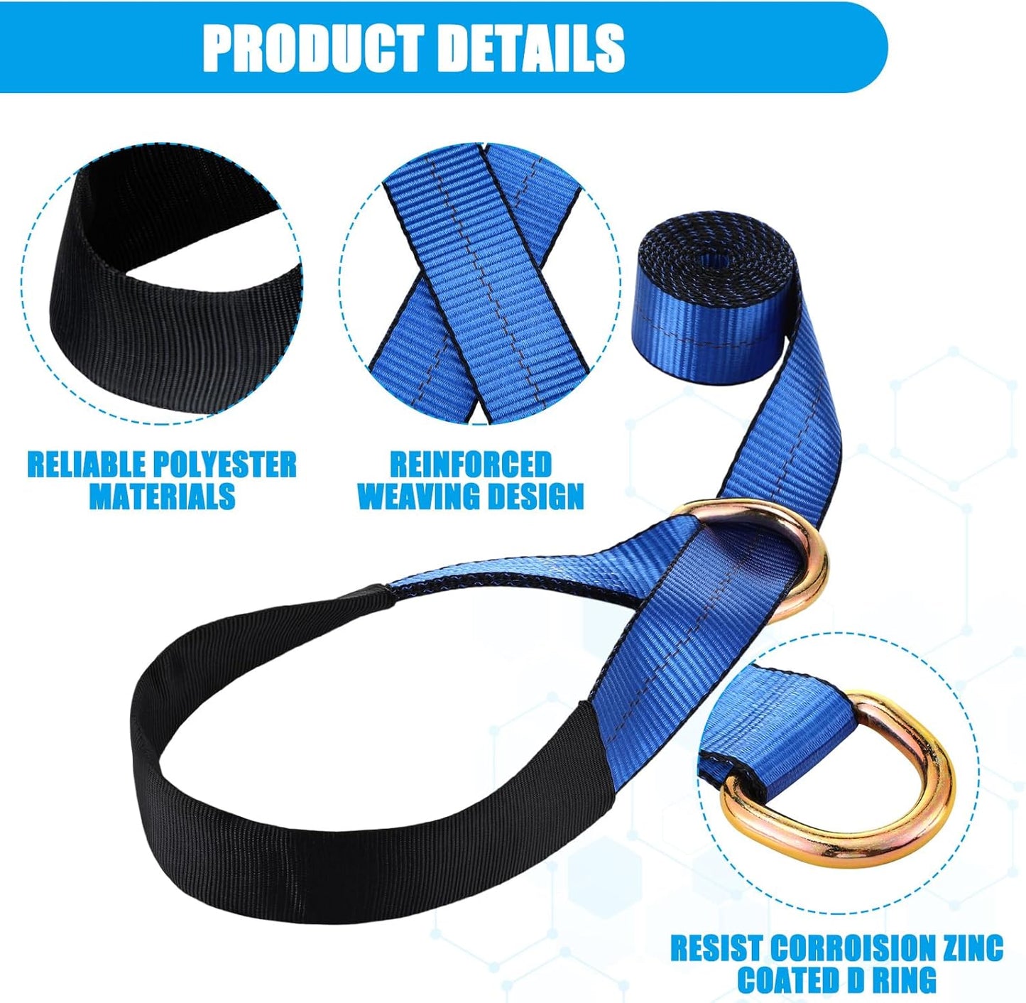 8Pack 2'' X 8ft Tow Truck Straps Lasso Wheel Lift Straps Lasso Tow Strap with D Ring 11, 000 Lbs Break Strength Auto Tie Down Auto Hauler for Trailer Truck Tie(Blue)