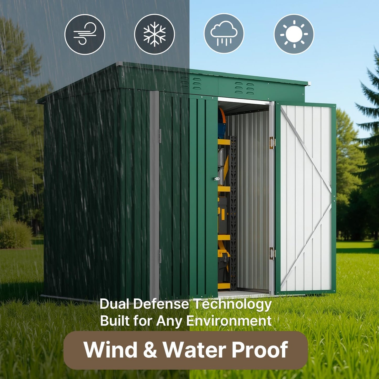 Bealife 6' x 4' Outdoor Storage Shed Clearance, Metal Outdoor Storage Cabinet with Double Lockable Doors, Waterproof Tool Shed, Backyard Shed for Garden, Patio, Lawn (Green)