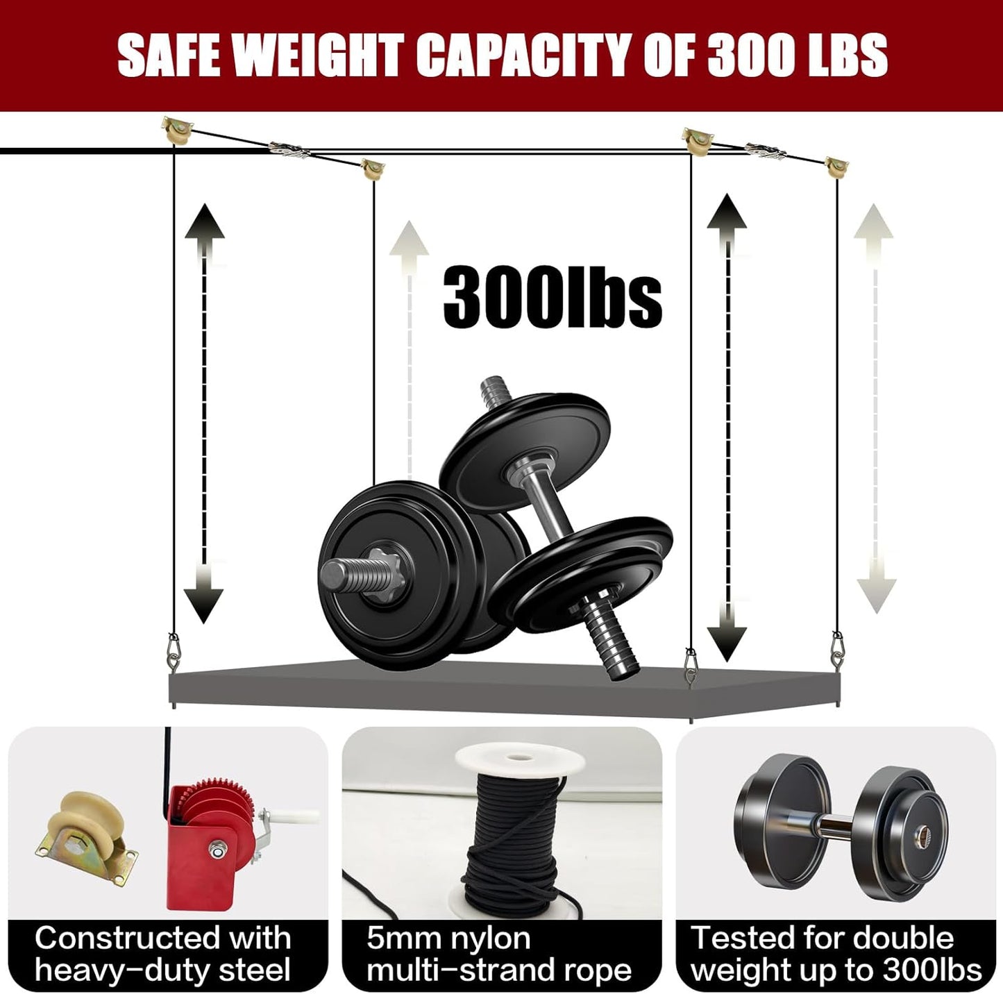 Overhead Garage Storage Rack - Heavy-duty Lifting Garage Ceiling Storage Rack,Adjustable Organization System, 300lbs Weight, Easy Installation & Operation