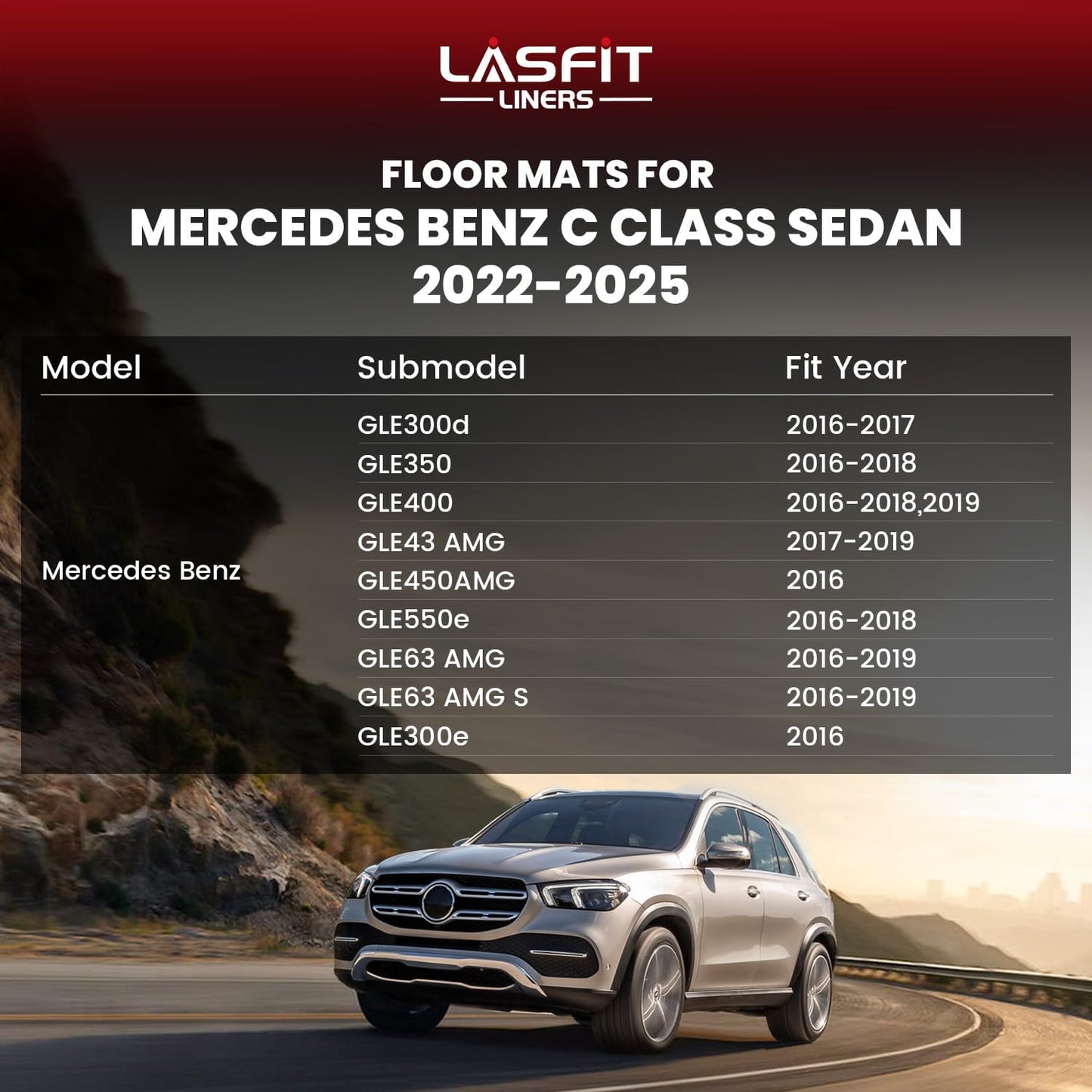 LASFIT Floor Mats for Mercedes Benz GLE 2019 2018 2017 2016 350/400 / 43 AMG / 450 AMG / 550e / 63 AMG / 63 AMG S, Custom Fit All Weather TPE Car Liners for GLE Floor Liners, 1st & 2nd Row,Black