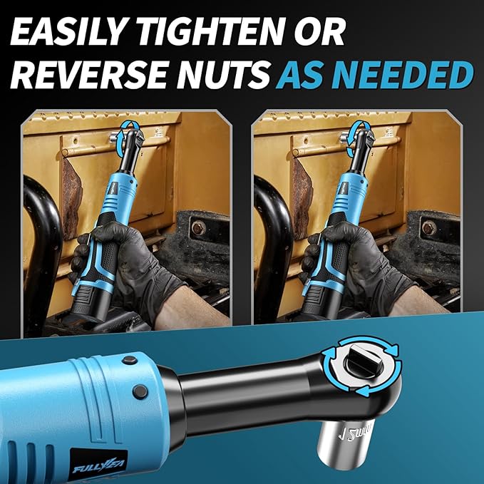 Electric Ratchet Wrench Set,18V Cordless Ratchet Tool Kit,550 RPM, 3/8" Variable Speed Power Ratchet Wrench with LED Light, 2 * 2.0Ah Li-ion Batteries and Fast Charger, Blue