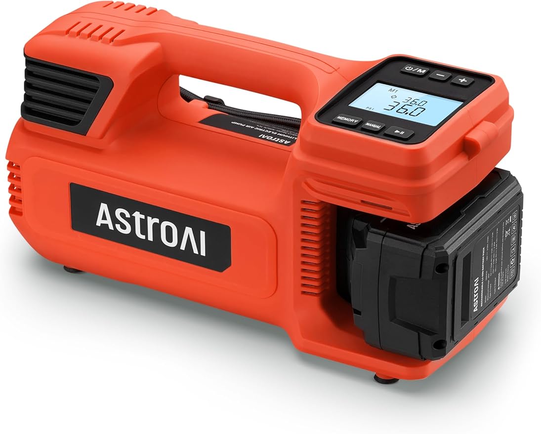 AstroAI TC4 Portable Air Compressor Tire Inflator, 470W 18V Cordless Air Pump for Truck Tires with 4000mAh Battery, 150PSI Heavy Duty Air Compressor with Digital Display for Car, RVs, SUV Gift Red