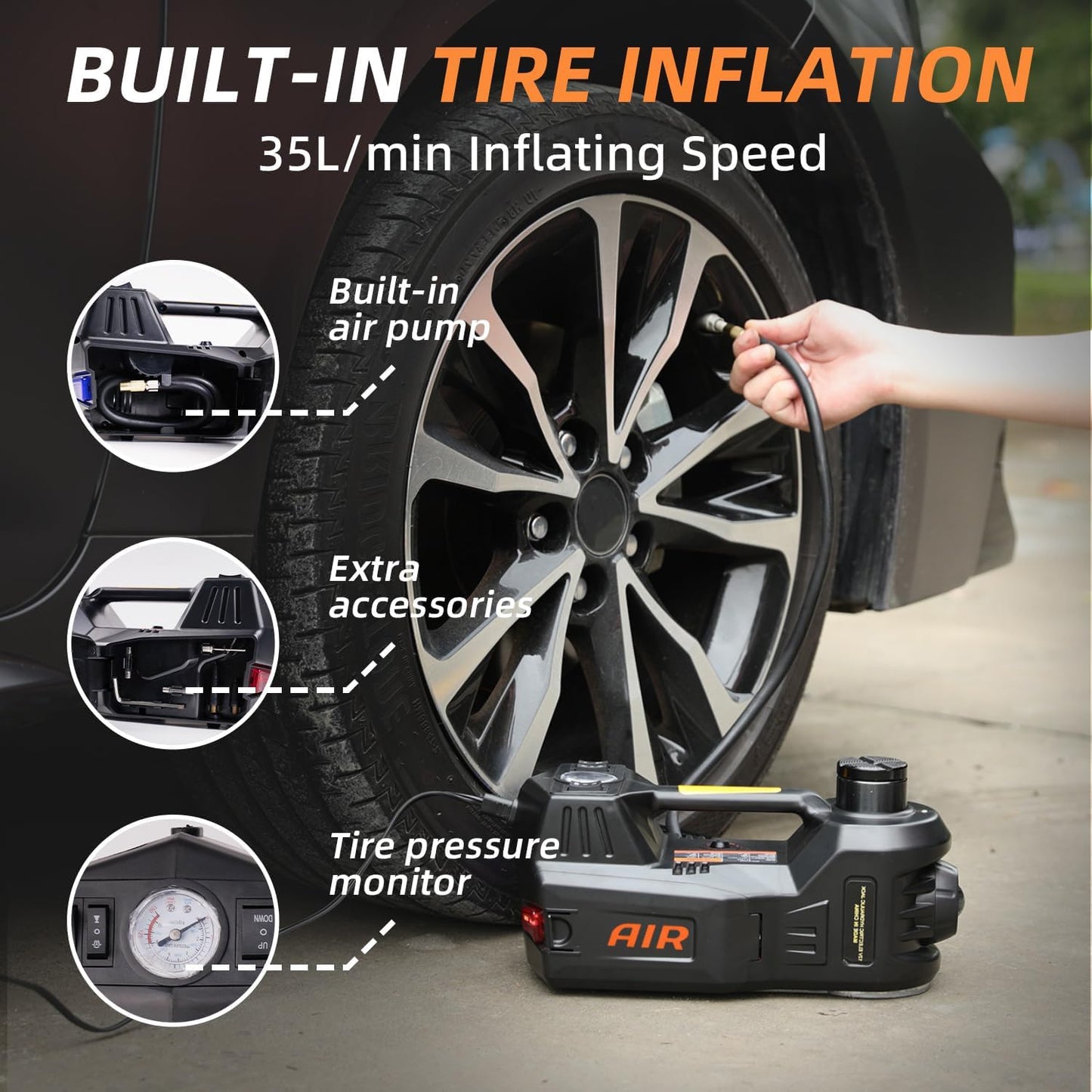 STANDTALL Electric Car Jack Kit 5 Ton 12V Hydraulic Jack Automatic Lift for Car with Impact Wrench and Tire Inflator Pump for SUV Sedan Truck Change Tires Garage Repair Road Emergency