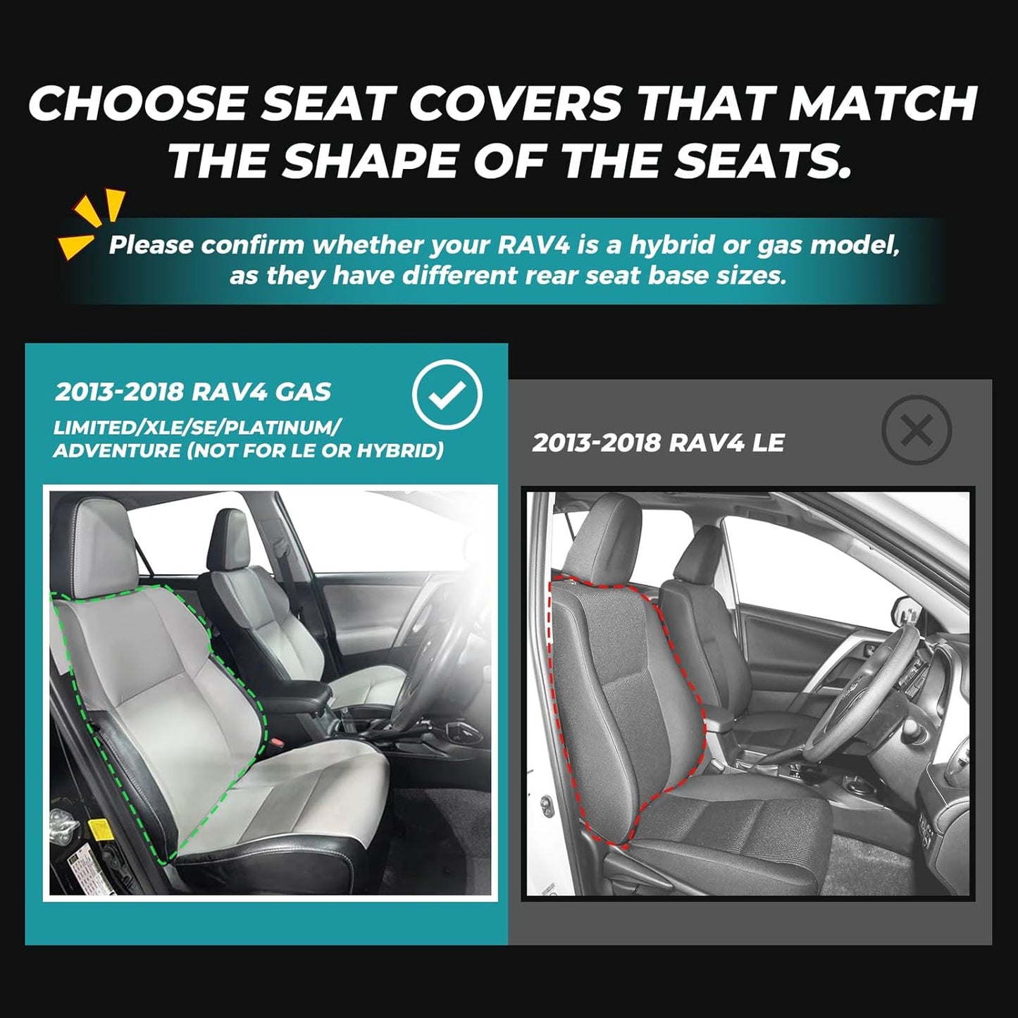 for Toyota RAV4 Seat Covers 2013 2014 2015 2016 2017 2018 RAV 4 XLE SE Limited Platinum Adventure (not for LE&Hybrid) - Custom Leather Car Seat Covers Full Set - BlackGrey