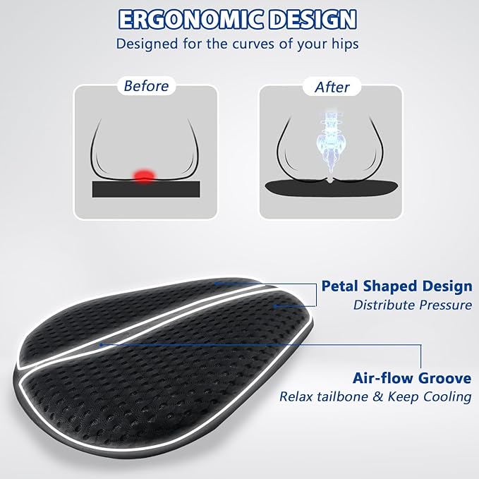 AEROiVi Airflow Pro Motorcycle Seat Pad – Ultra-Breathable 3D Mesh & Quick-Dry Fabric | 1.18" Thick Ergonomic Support | Anti-Slip Silicone Dots | Machine Washable for Easy Cleaning