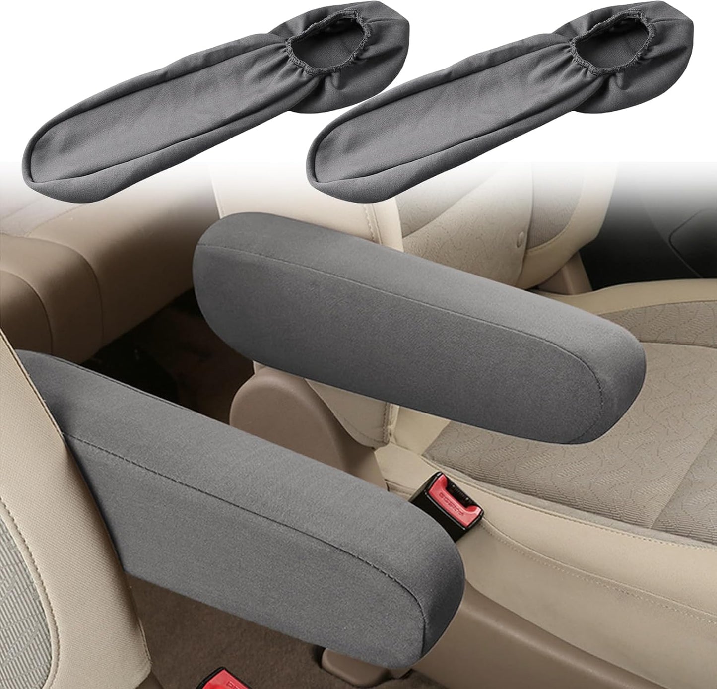 2PC Car Front Seat Armrest Covers,Universal Size Seat Arm Rest Cover,Flat Cloth Fabric Armrest Cover,Car Interior Accessories(Gray,1Pair)