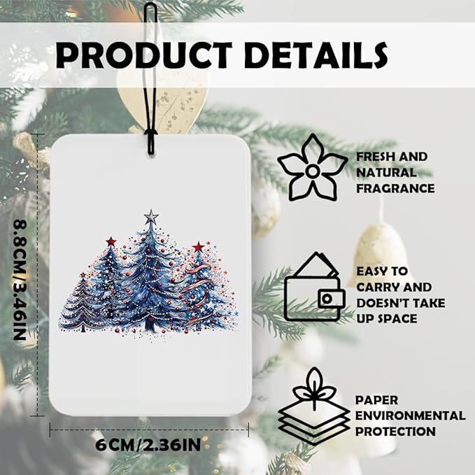 Navy Blue Christmas Tree Car Air Freshener 3 Pcs, Red and Blue Merry Christmas Star Air Freshener Hanging Decor for Cars Closet Drawer Books Accessories Gifts