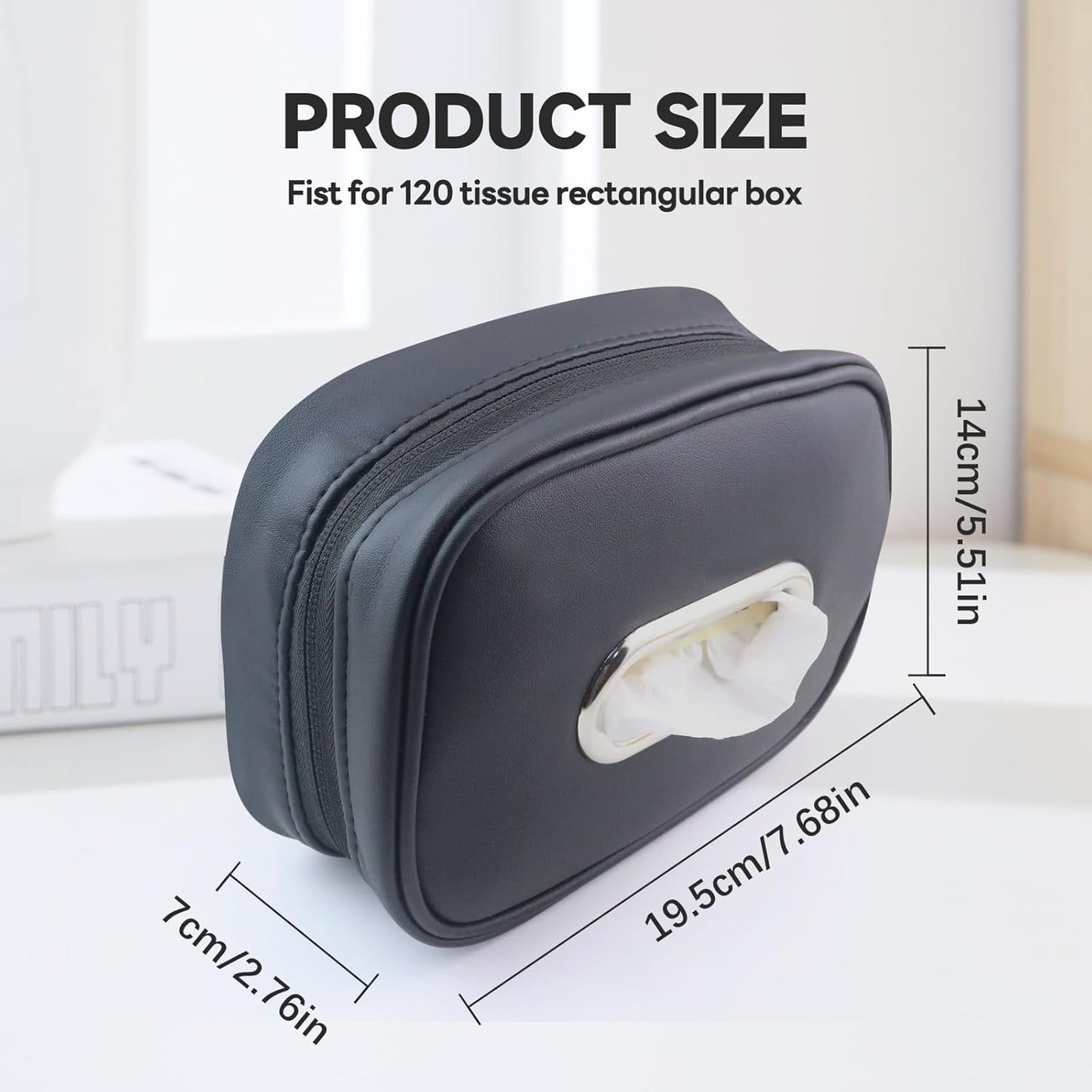 Car Tissue Holder, Tissue Box Cover Keep Car Tidy, Premium PU Leather Backseat Napkin Rectangle Organizer, Extra Large Tissue Box Storage in Car Fits for 6.6 * 4.7 * 2.3 Regular Size Tissues, Black