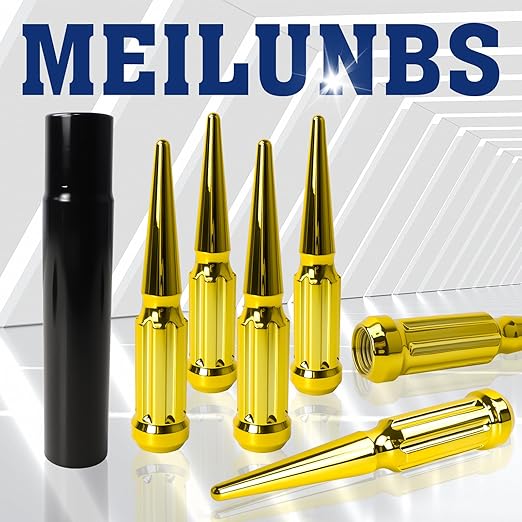 9/16-18 Spiked Lug Nuts, 3/4" Hex Closed End Nut with 1 Socket Key, Wheel Spiked Lug Nuts for Dodge Ram 1500 2500 3500, Ford F250 F350, Fit for Aftermarket Wheel (24Pcs,Gold)