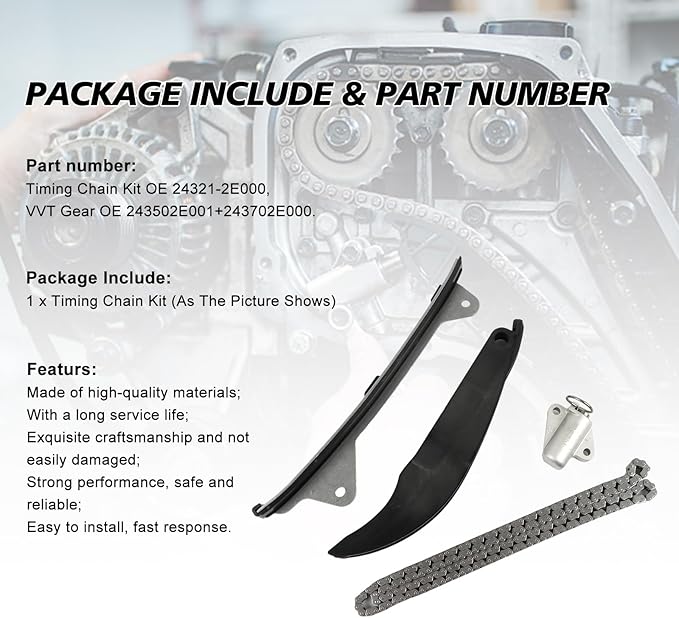 24321-2E000 Timing Chain Kit Compatible with Kia Soul for Elantra L4 Engine NU 2011-1.8L 2.0L Repalce OE 24321-2E000 24410-2E000 24420-2E000 24430-2E000