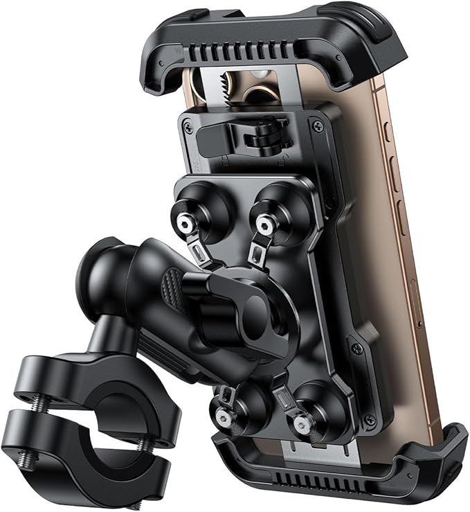 Lamicall Motorcycle Phone Mount Holder - [Metal Extension Arm] [Dual Vibration Dampener] Motorcycle Cell Phone Mount, Bike Bicycle Handlebar Phone Clamp, for iPhone 16/15/ 14 Pro Max, 4.7-6.7" Phones