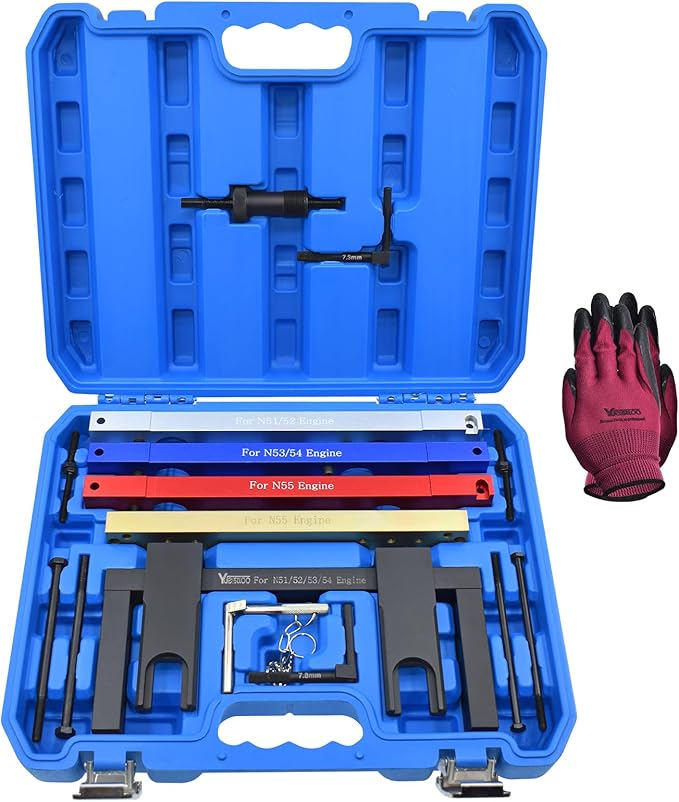 Master Engine Timing Vanos Camshaft Alignment Locking Tool Kit, Compatible with BMW 2.5 3.0 N51 N52 N53 N54 N55 S55 Engines, Including BMW 3 Series 328i, Crankshaft Flywheel Alignment Tool