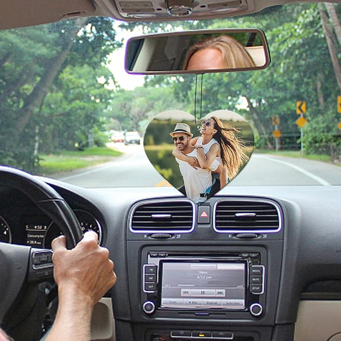 Custom Air Fresheners with Picture,Double-sided Custom Photo Air Freshener,Personalized Car Mirror Decor Hanging,Car Hanging Ornament (Heart)