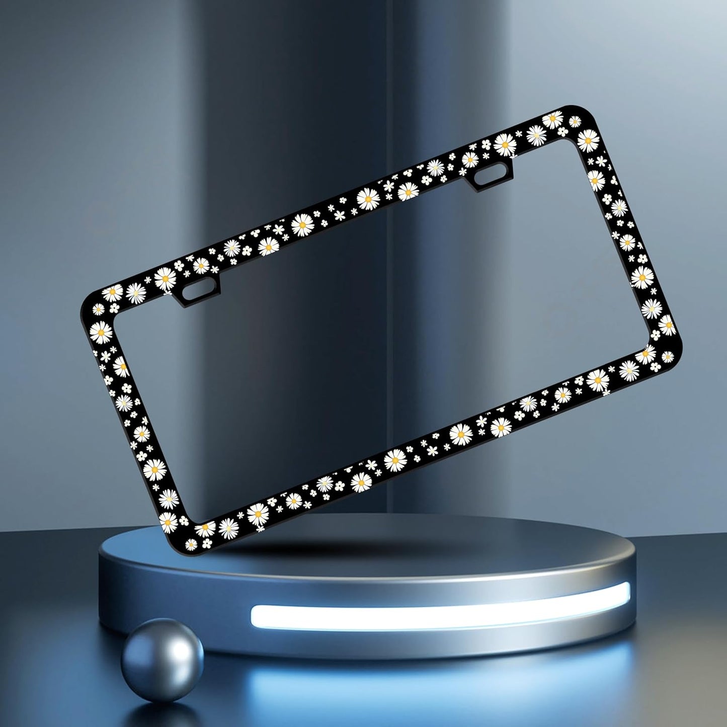 Beautiful Daisy License Plate Frame Daisies License Plate Holder Personalise Stainless Steel Funny Design Compatible with Standard License Plate Holder for USA and Canada 6 X 12 Inch with Screws