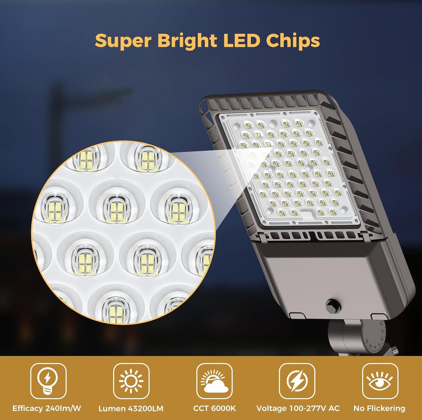 LED Parking lot Lights 180W Dusk to Dawn Photocell Street Lights 6000k Commercial Area Oudoor Lighting IP65 Waterproof for Driverway Yard Garage Warehouse 3 Pack with Wrench