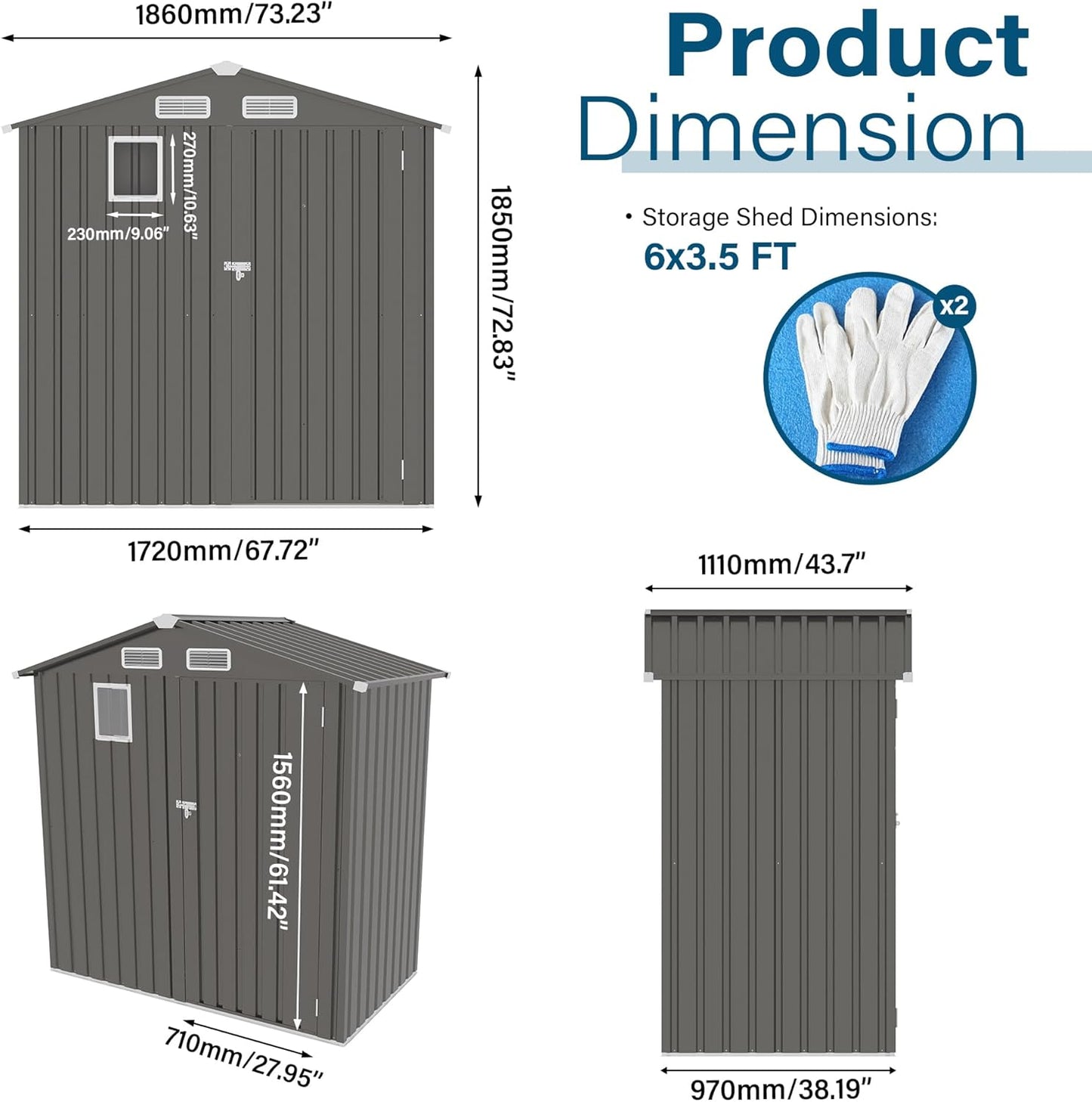 ARMSET 6x3.5 FT Metal Outdoor Storage Shed for Patio & Backyard - Waterproof Small Shed, Lockable Tool Shed with Clear Window, Galvanized Steel Garden Storage Cabinet for Tools and Bikes