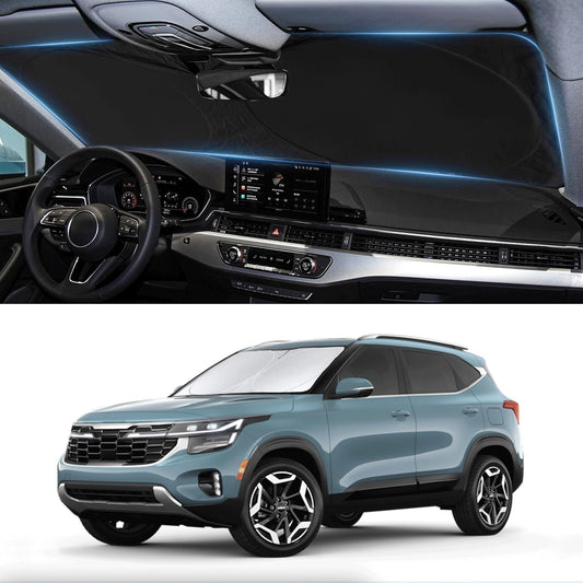 Custom Fit Seltos Windshield Sunshade for 2021-2024 2025 2026 Kia Seltos Front Window Shades Cover for Windshield Sun Visor Protector 210T Reflector Blocks UV Rays Cooler Car Accessories