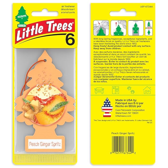 LITTLE TREES Car Air Freshener | Hanging Tree Provides Long Lasting Scent for Auto and Home | Peach Ginger Spritz, 24 Air Fresheners