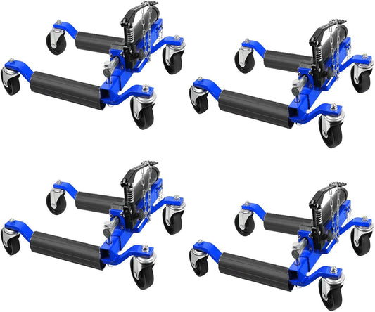 4 Pcs Car Wheel Dolly, 1500LBS Capacity Trailer Dolly with Hydraulic Tire Jack for Vehicle Positioning for Truck RV Trailer, Blue