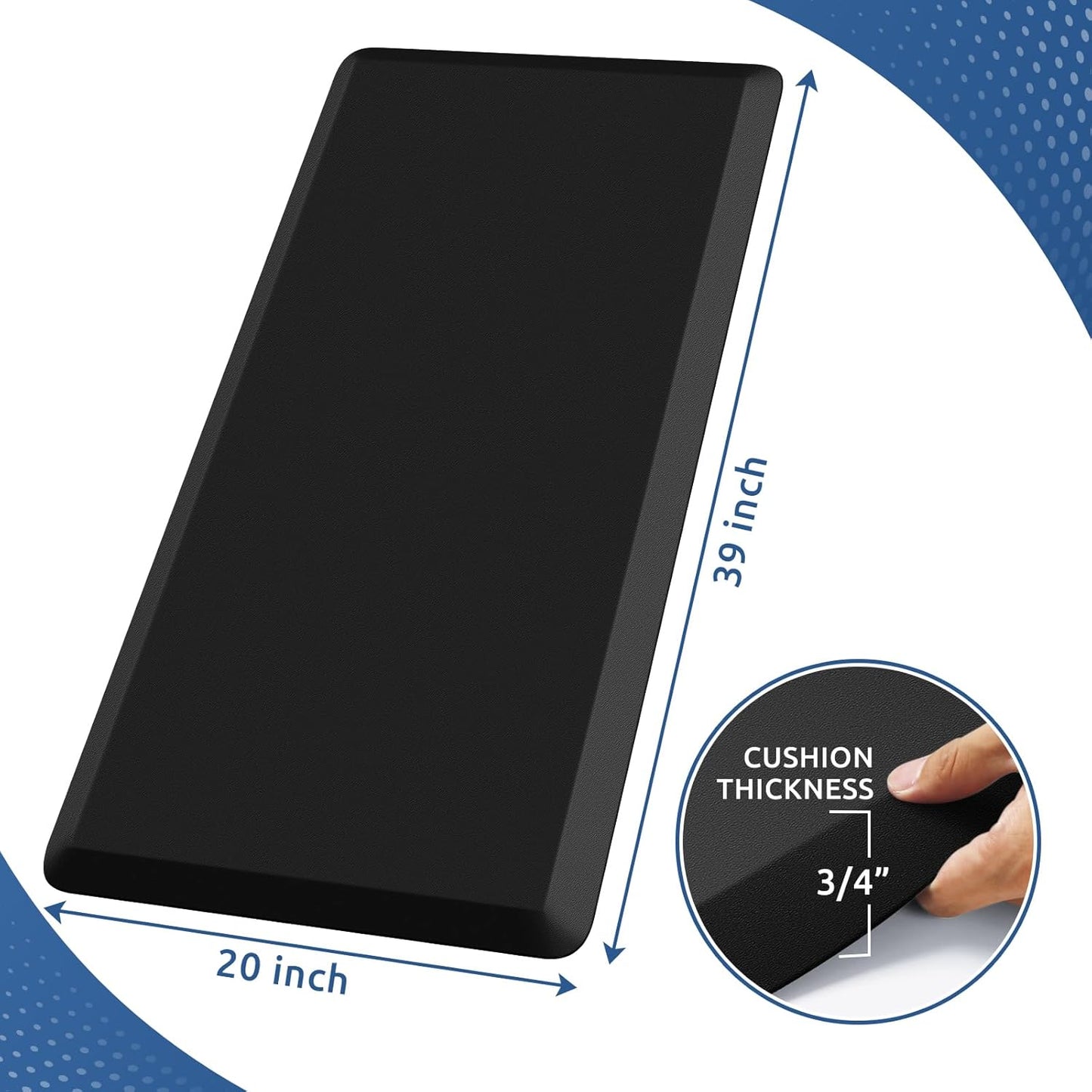 KitchenClouds Kitchen Mat Cushioned Anti Fatigue Rug 20"x39" Waterproof, Non Slip, Standing and Comfort Desk/Floor Mats for House Sink Office (Black,0.8inch)