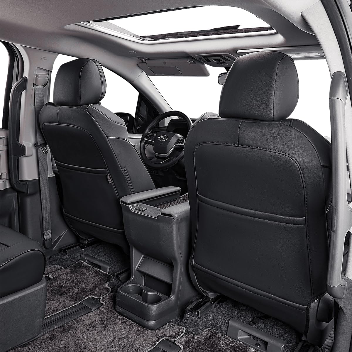 EKR Sienna Seat Covers for 2021 2022 2023 2024 2025 Toyota Sienna LE, XLE,8 Seats,2nd Row 4/2/4 Split,Waterproof Seat Covers Full Set for Trucks,Car Seat Protectors - Three Row,Leather(Black)