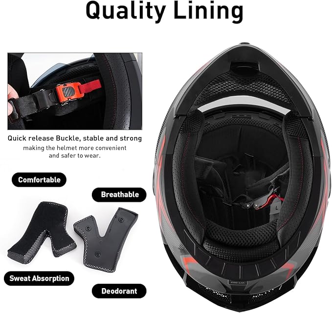 Spark Adult Flip-Up Motorcycle Helmets - DOT Certified Full Face Helmet with Dual Visor & Quick-Release Buckle, Lightweight ABS for Commuting and Touring