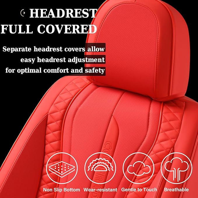 Coverado Car Seat Covers Full Set, Front Seat Cover and Back Seat Covers for Cars, Faux Leather Waterproof Seat Covers, Car Seat Protectors, Automotive Seat Covers Universal for Most Vehicles Red