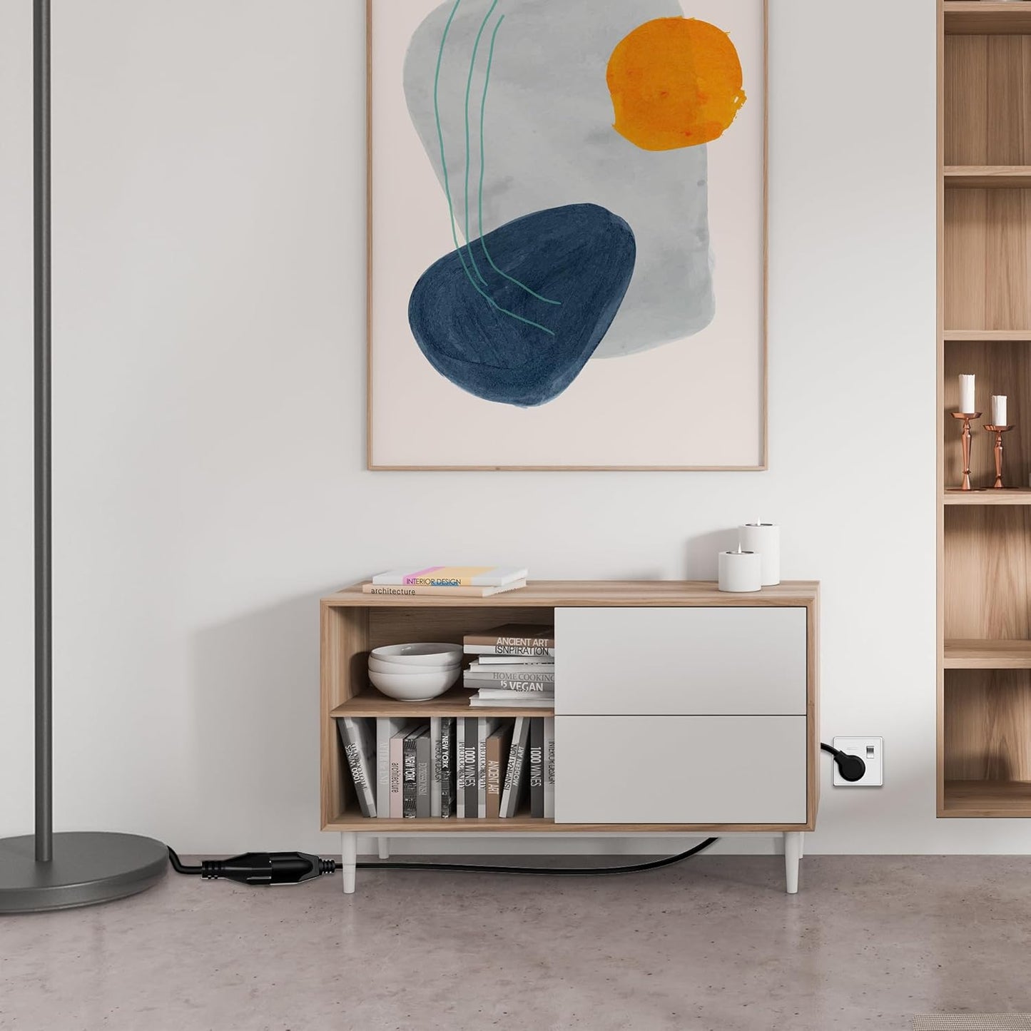 Elecan Flat Plug Extension Cord 12 Ft with Slim Space-Saving Plug Design, Thin Flat Cable Low Profile Power Cord 3 Prong Grounded Wire, 16 Gauge 13 A/125 V-Black-ETL Certified