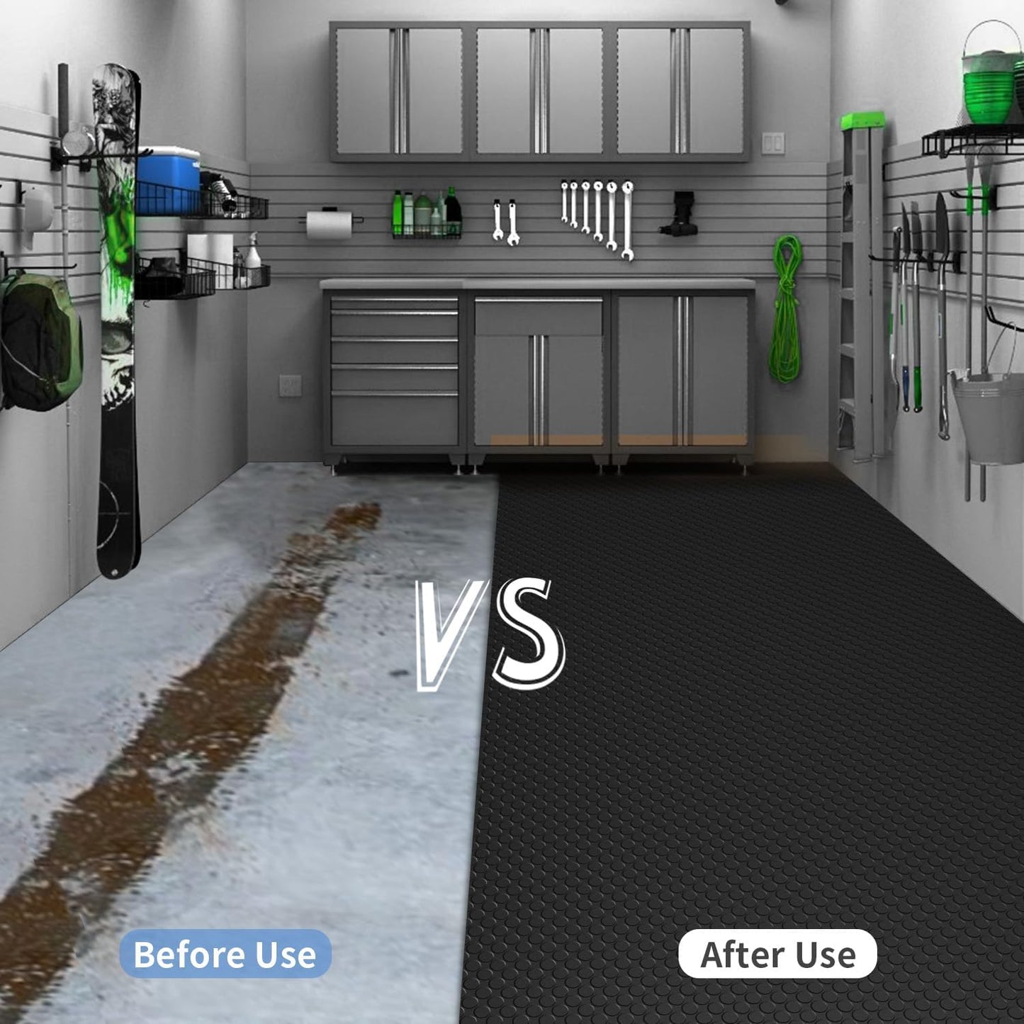 Premium Garage Floor Mat, Commercial Grade Heavy Duty Parking Mat for Garage Floor, Golf Cart Parking, Water/Stain Resistant Floor Runner (Black Coin, 4 x 13 Feet)